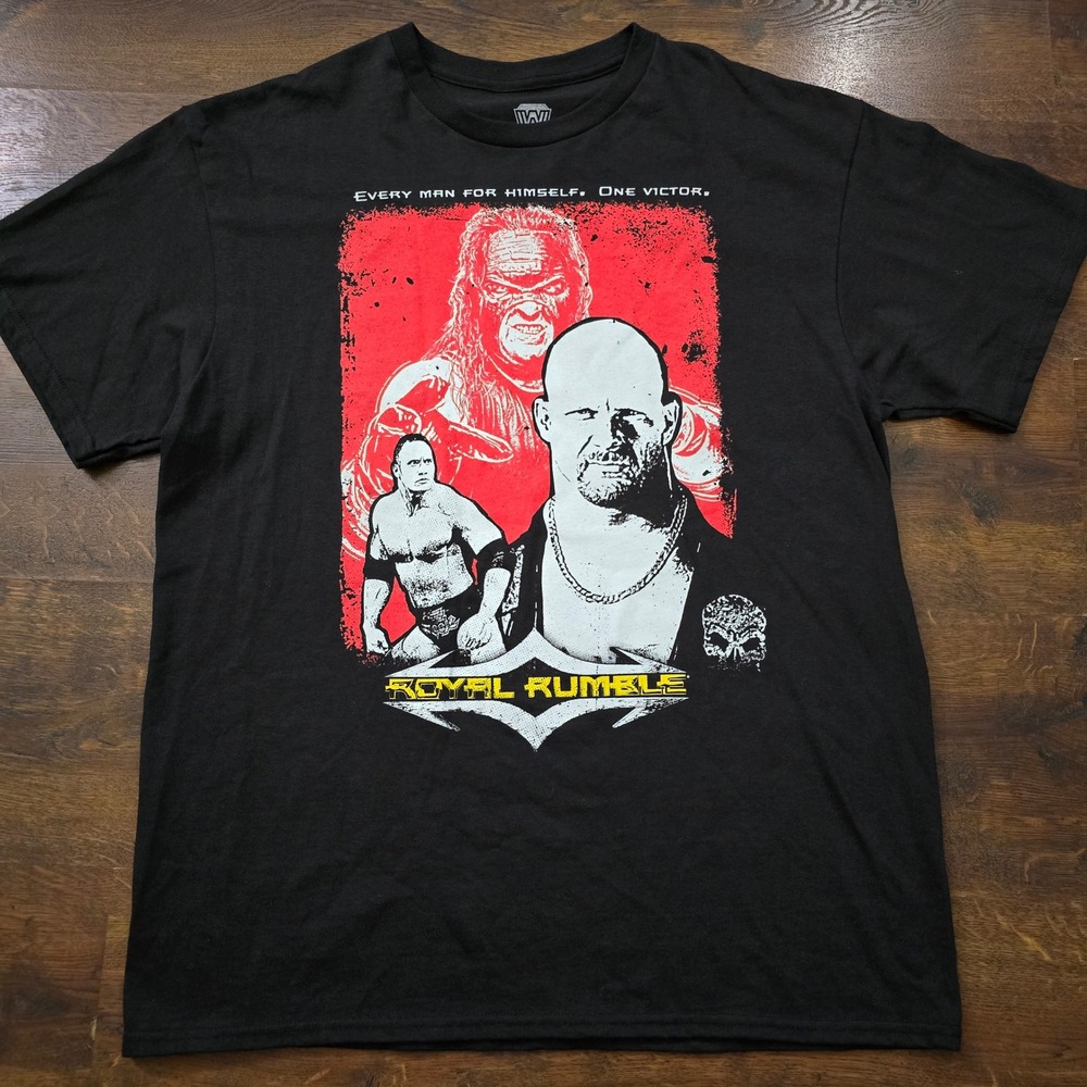 WWE Legends Royal Rumble Shirt Mens Large Stone Cold Kane The Rock WWF Black Tee